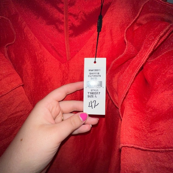 Red Ruffle Sleeve Blouse - Picture 3 of 5